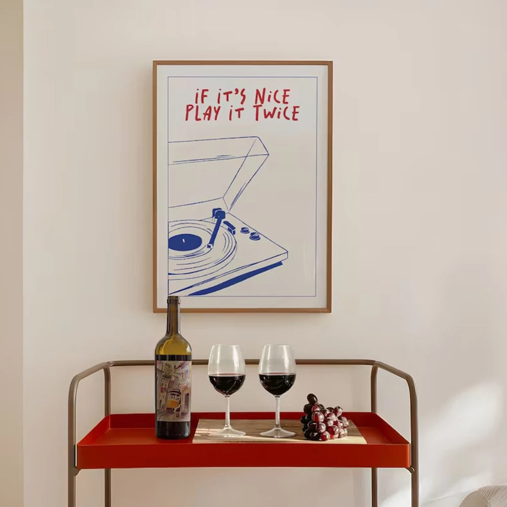 Modern Music "Play It Twice" Retro Groovy Art Print
