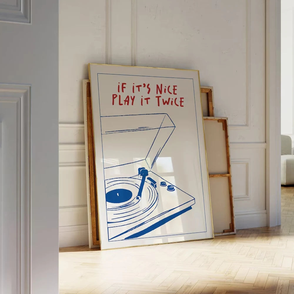 Modern Music "Play It Twice" Retro Groovy Art Print