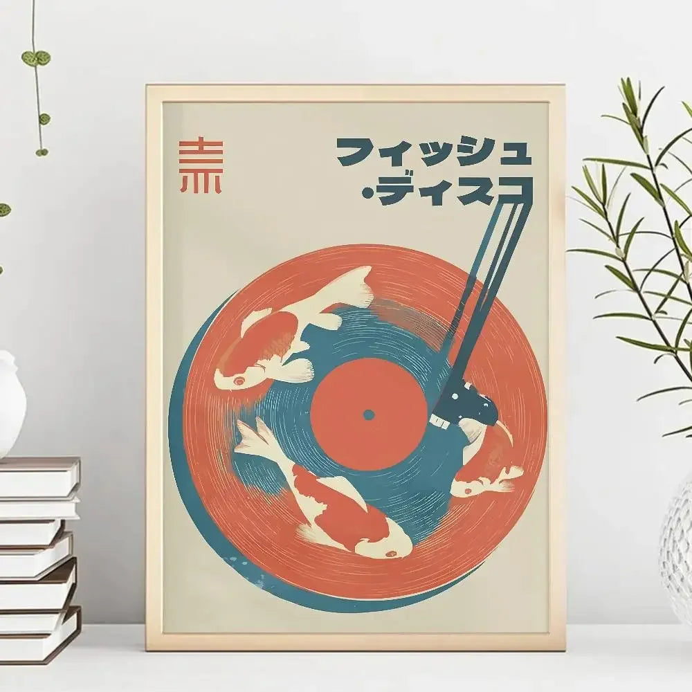 Retro Japanese Vinyl Record Art Print - Orange