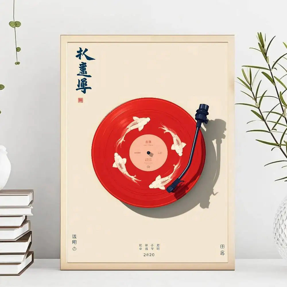Retro Japanese Vinyl Record Art Print - Red
