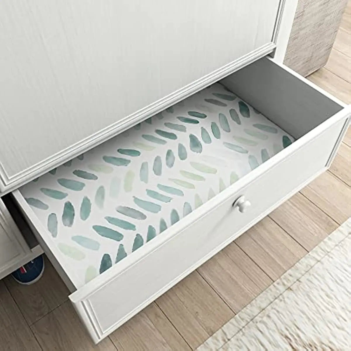 Green & White Boho Leaf Herringbone Peel & Stick Wallpaper