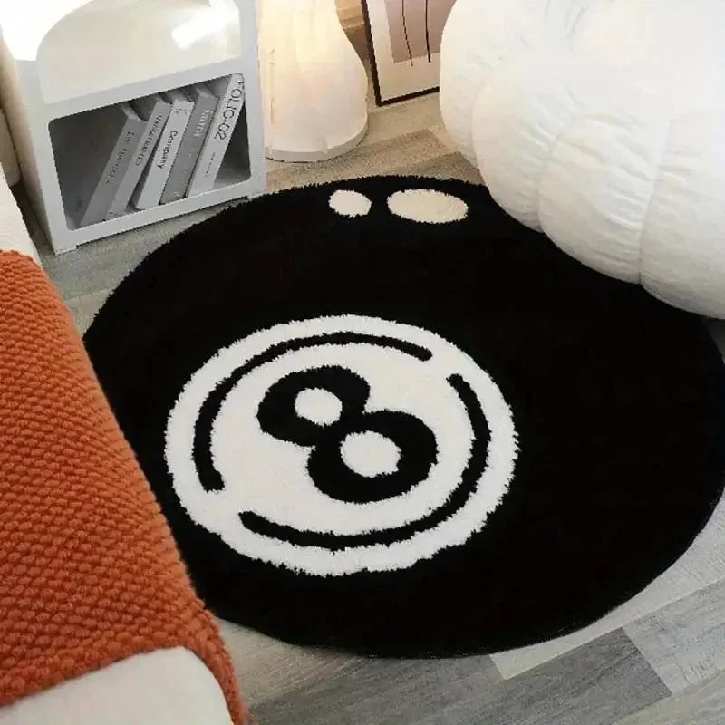 Black 8-Ball Pool Round Rug