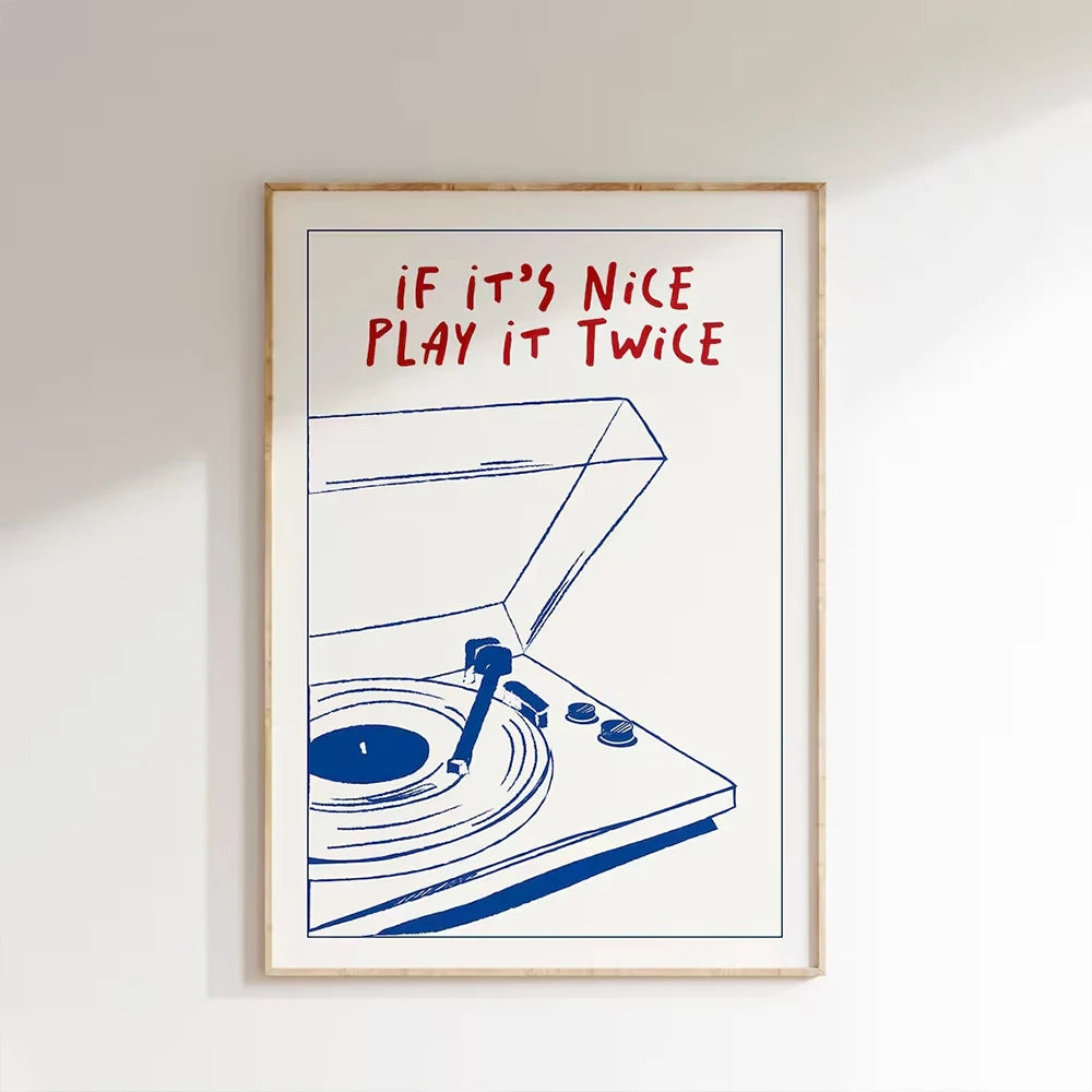 Modern Music "Play It Twice" Retro Groovy Art Print