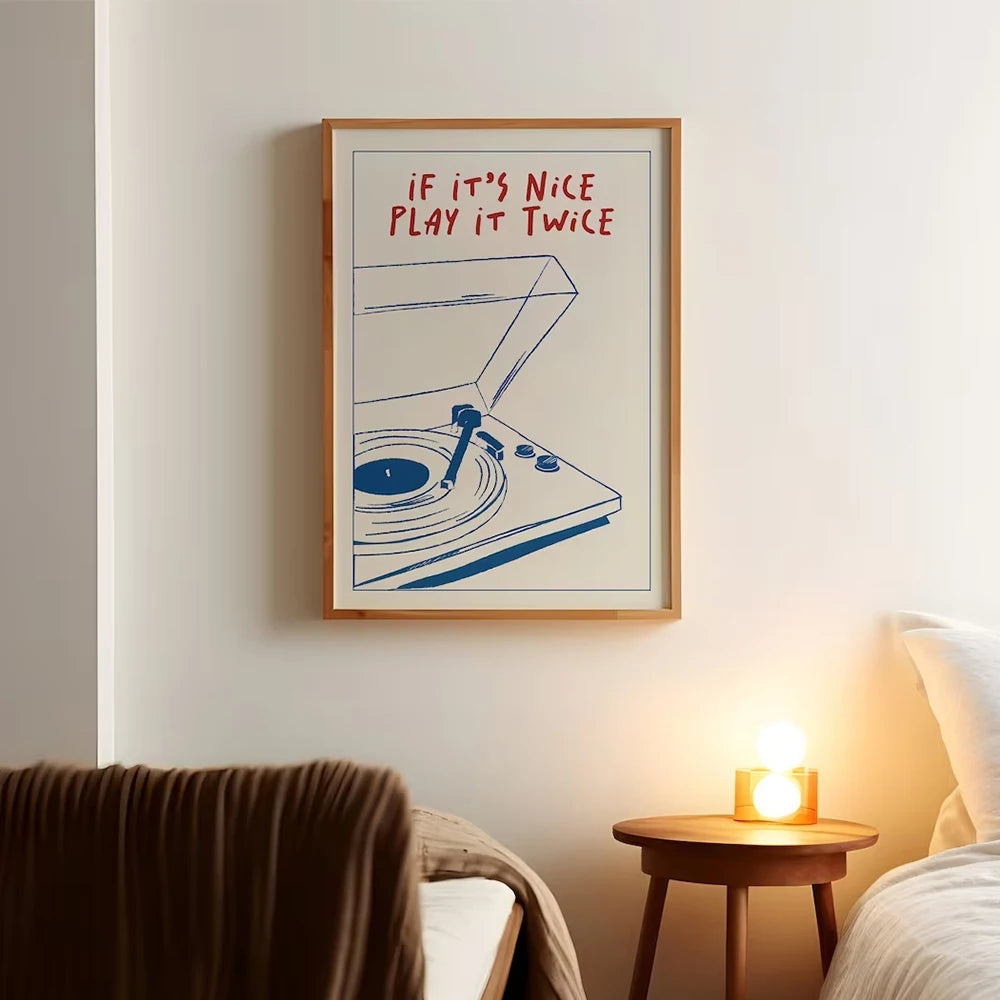 Modern Music "Play It Twice" Retro Groovy Art Print