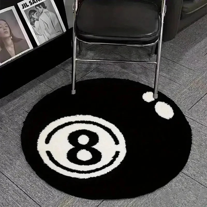 Black 8-Ball Pool Round Rug