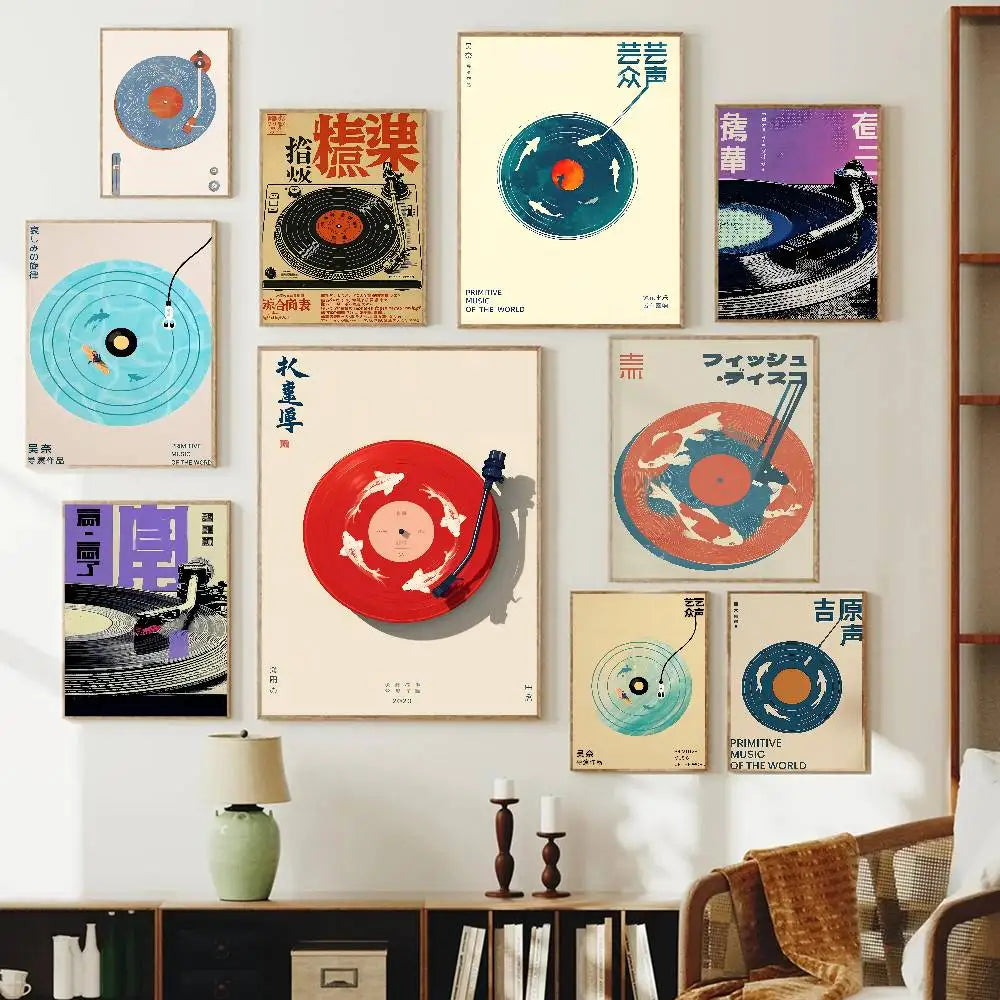 Retro Japanese Vinyl Record Art Print - Red
