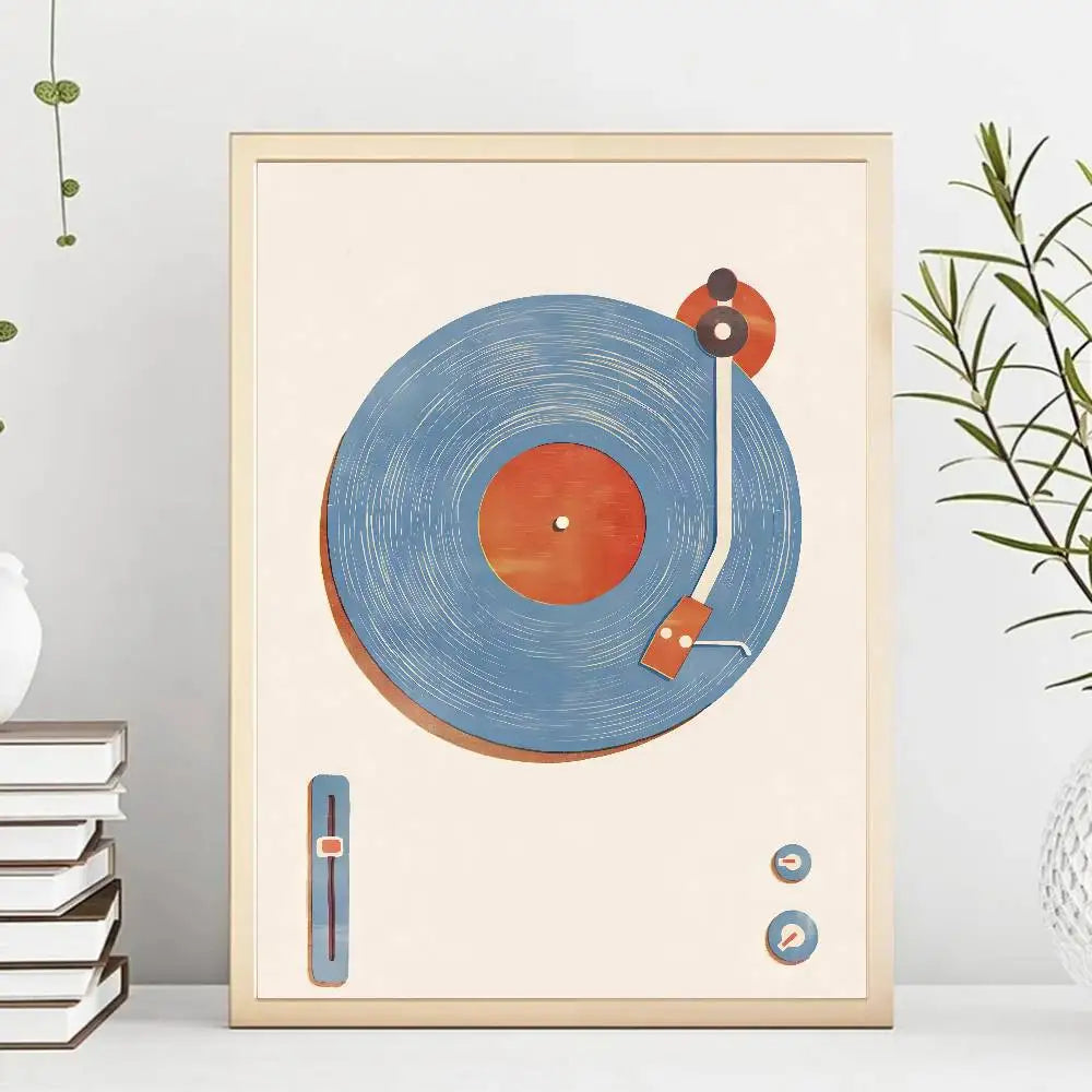 Retro Japanese Vinyl Record Art Print - Blue and Orange