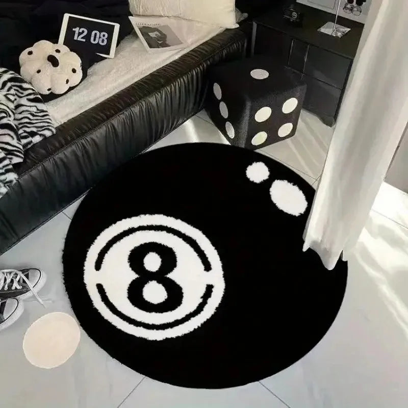 Black 8-Ball Pool Round Rug