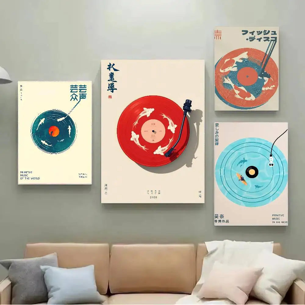 Retro Japanese Vinyl Record Art Print - Orange