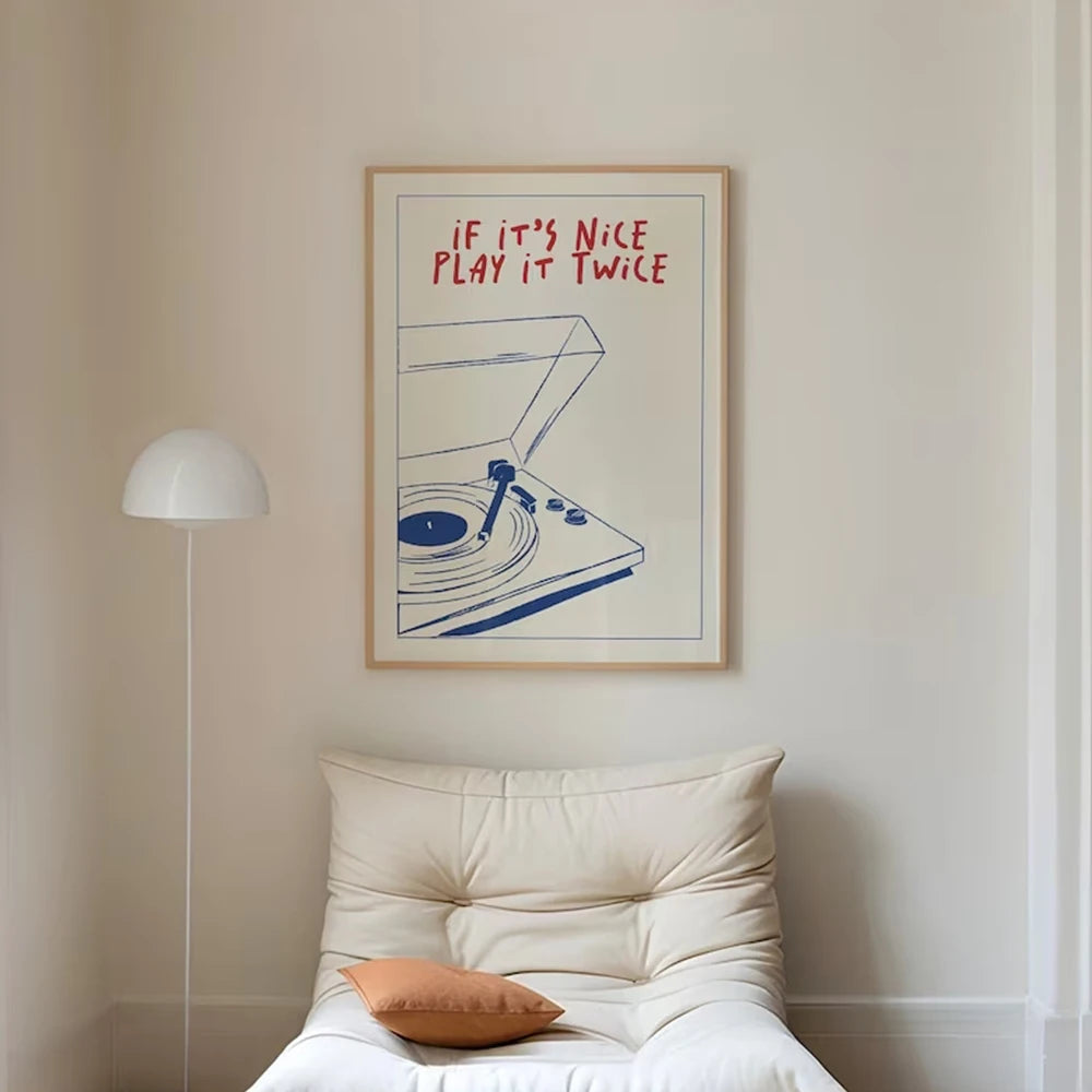 Modern Music "Play It Twice" Retro Groovy Art Print