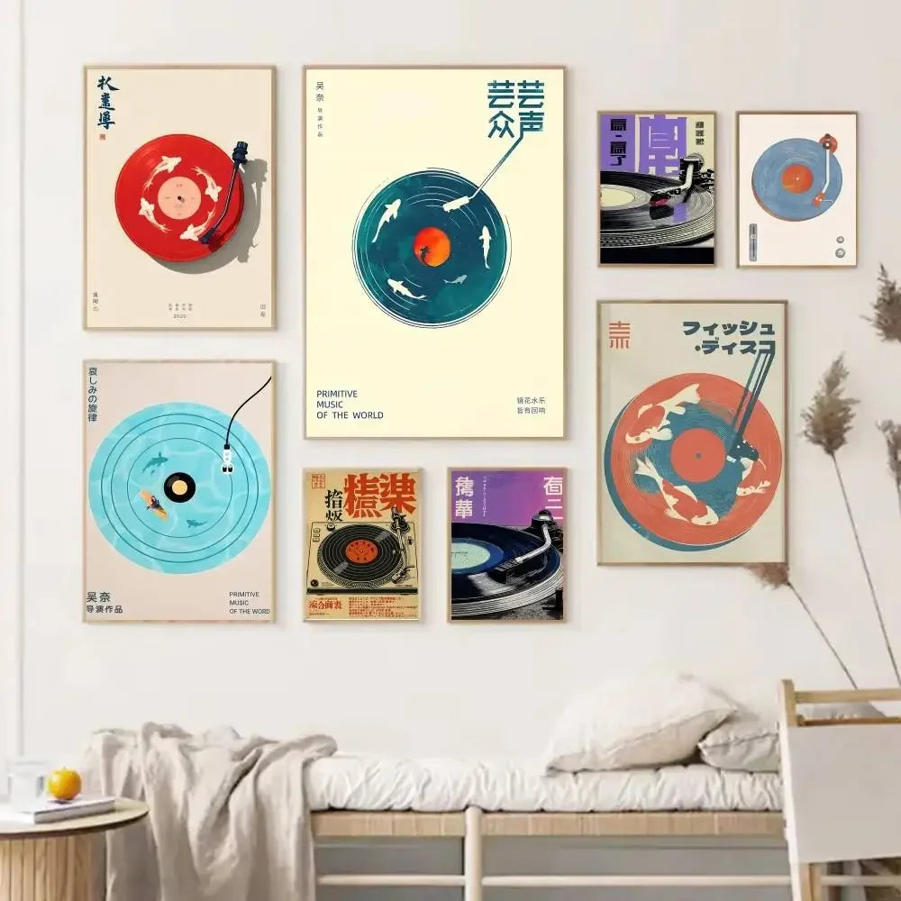 Retro Japanese Vinyl Record Art Print - Red