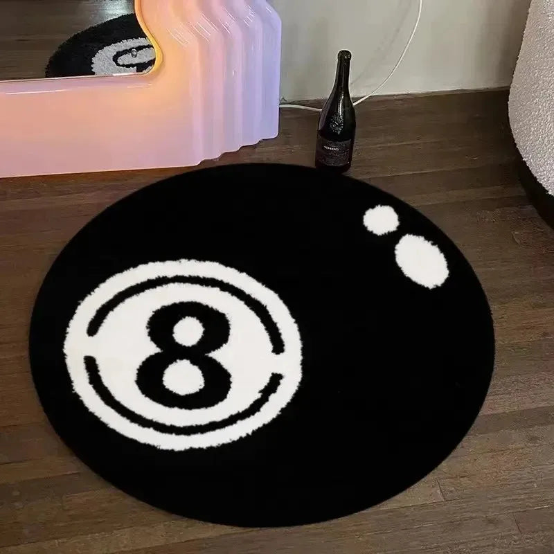 Black 8-Ball Pool Round Rug