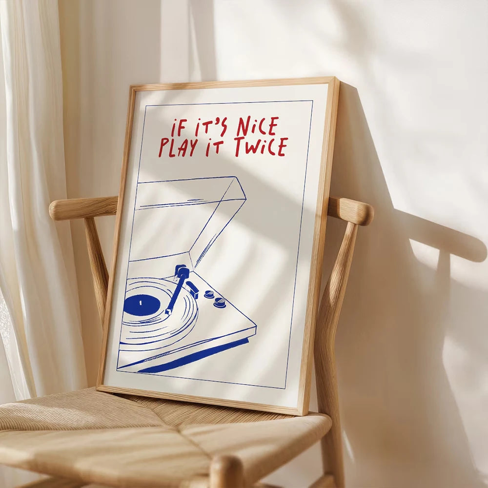 Modern Music "Play It Twice" Retro Groovy Art Print